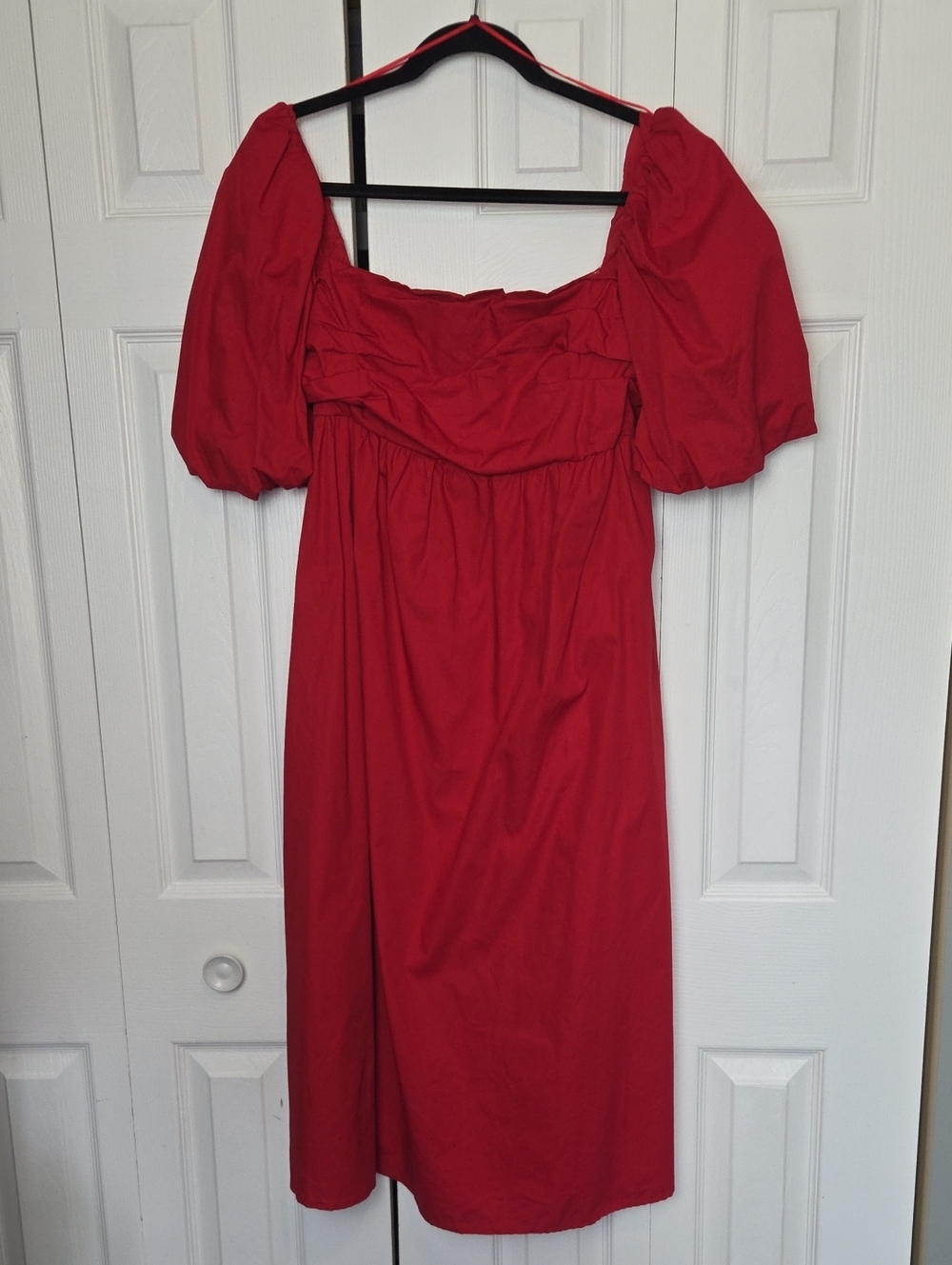 Mango Red Puff-Sleeve Midi Dress